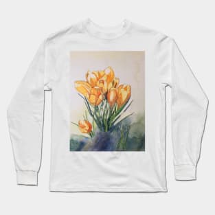 Yellow crocuses watercolour painting Long Sleeve T-Shirt